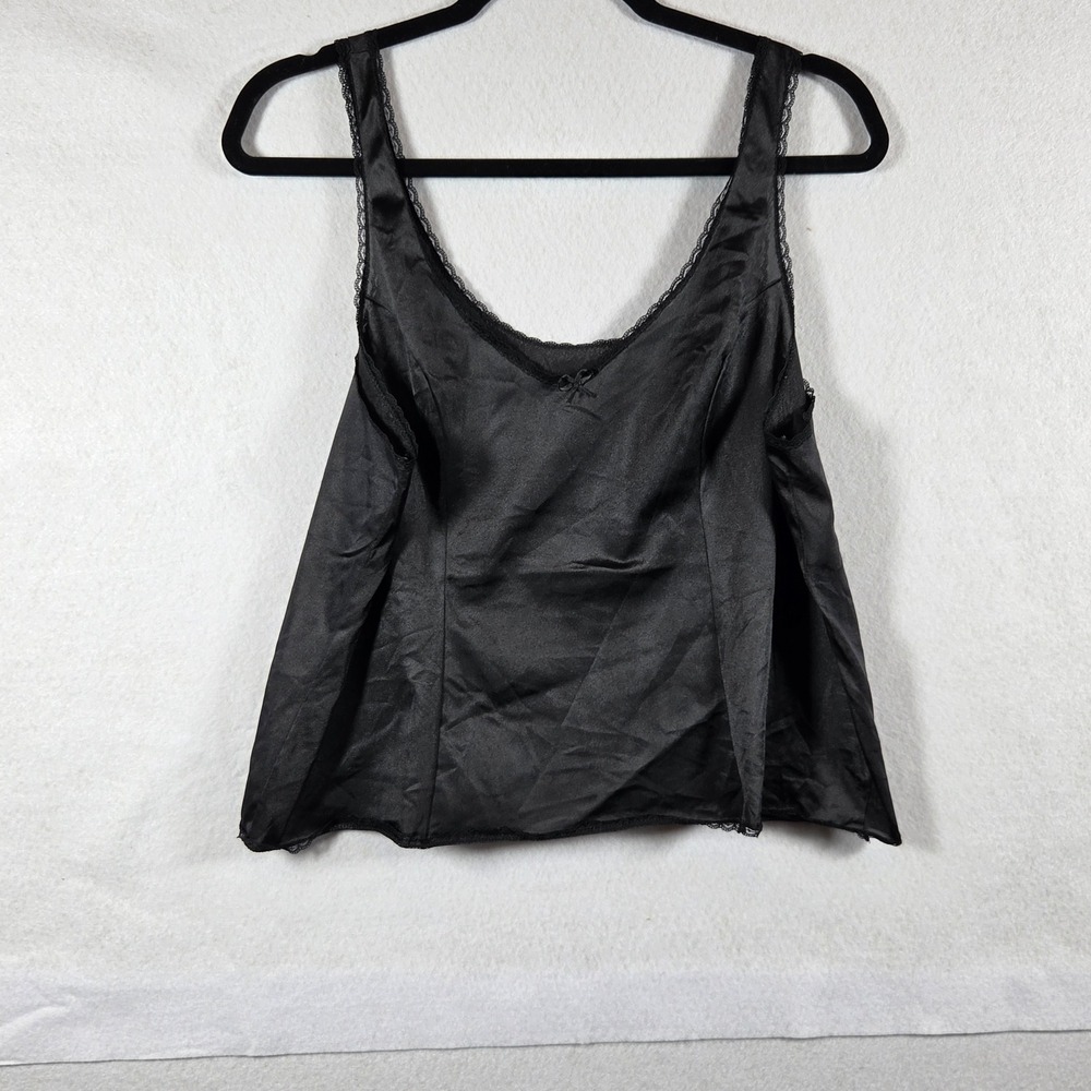 Vintage Vassarette 17-109 Black Satin Nylon Lace Camisole Lingerie Top L